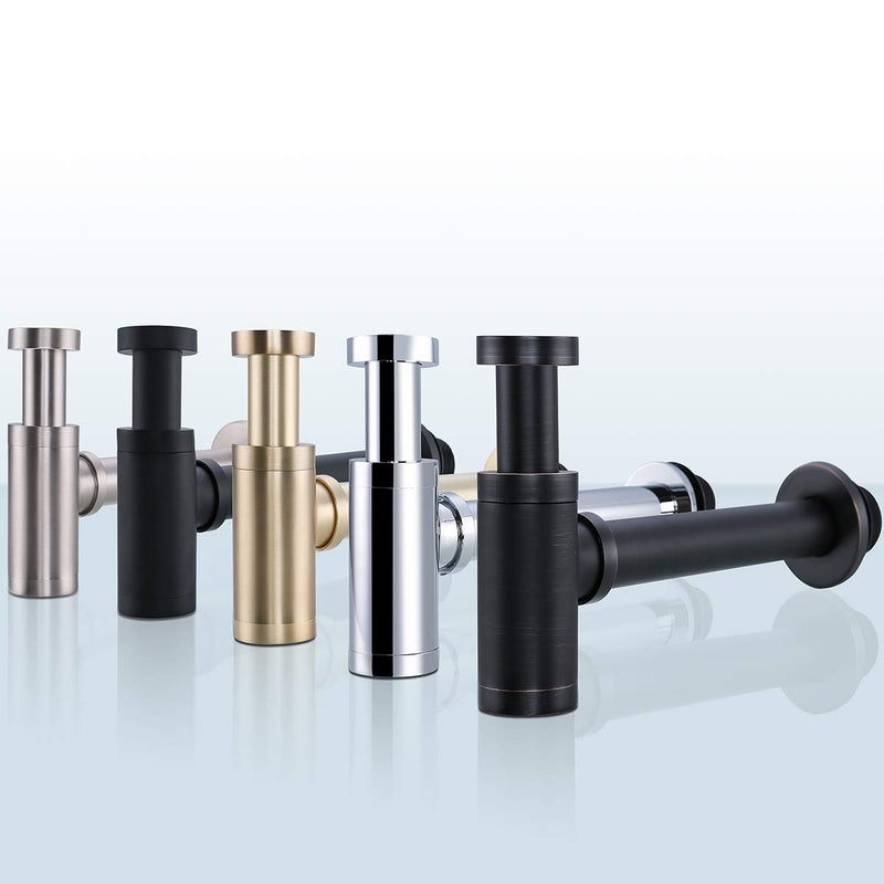 RANDOM Brass Contemporary Round Bottle P Trap 1 1/4,Basin Sink Waste Drain P Trap Kit (Brushed Gold) - Image 5